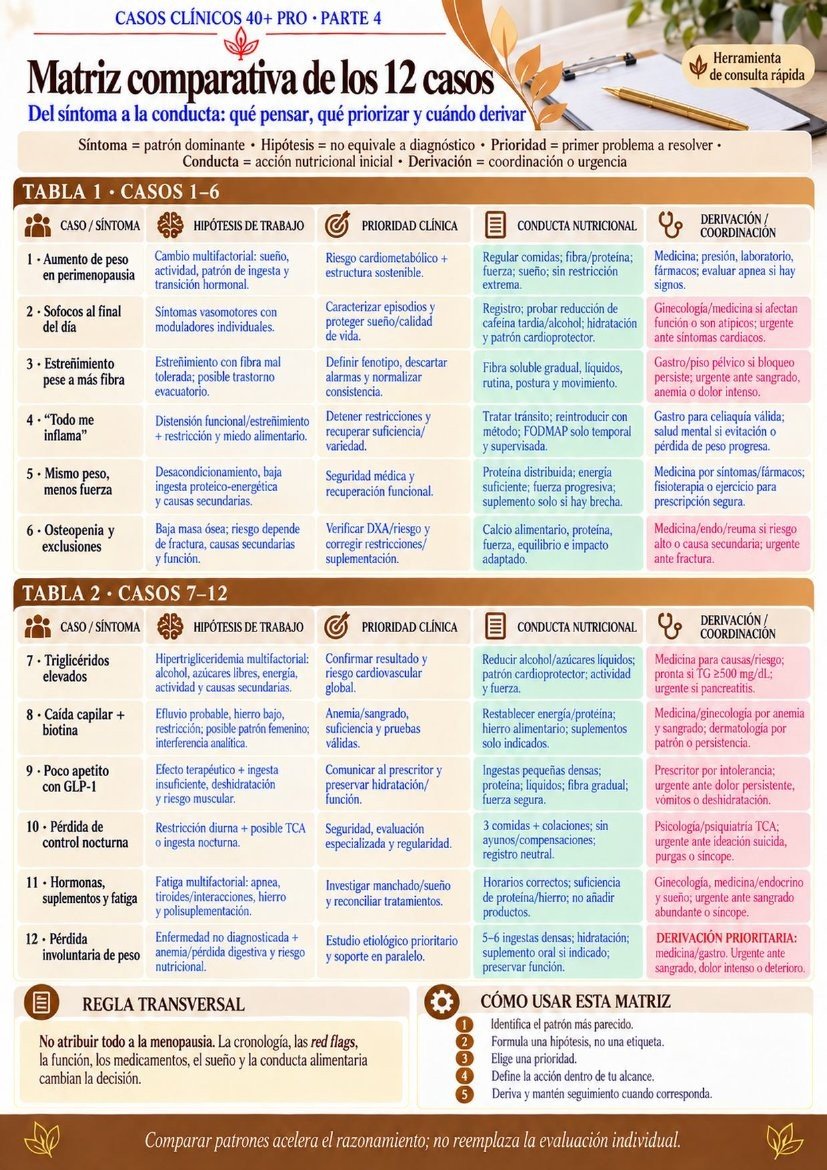 Página interna: matriz comparativa de los 12 casos clínicos